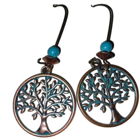 Hand Crafted Jewelry - Hand crafted vintage tree dangle earrings